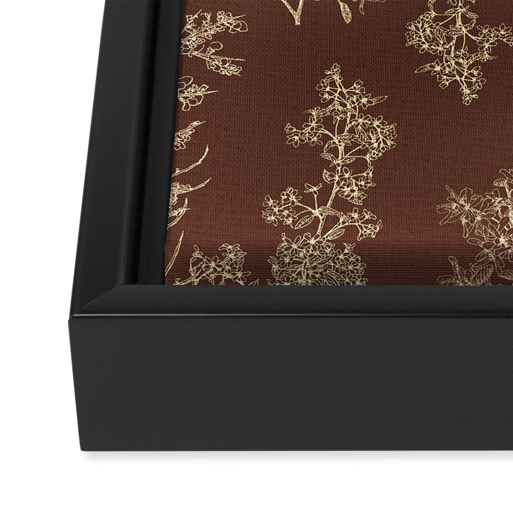 Botanical Cottage Woven Look Pattern in Dark Brown and Cream Framed Canvas Print Gallery Image 3