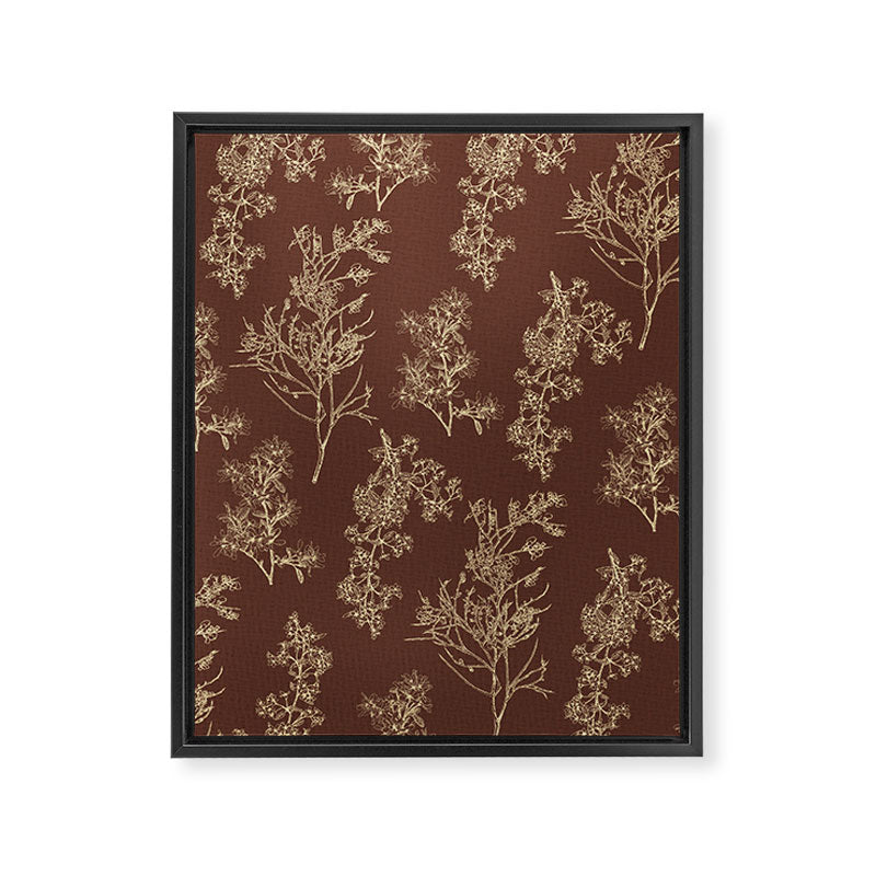 Botanical Cottage Woven Look Pattern in Dark Brown and Cream Framed Canvas Print Gallery Image 8