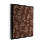 Botanical Cottage Woven Look Pattern in Dark Brown and Cream Framed Canvas Print Gallery Image 2