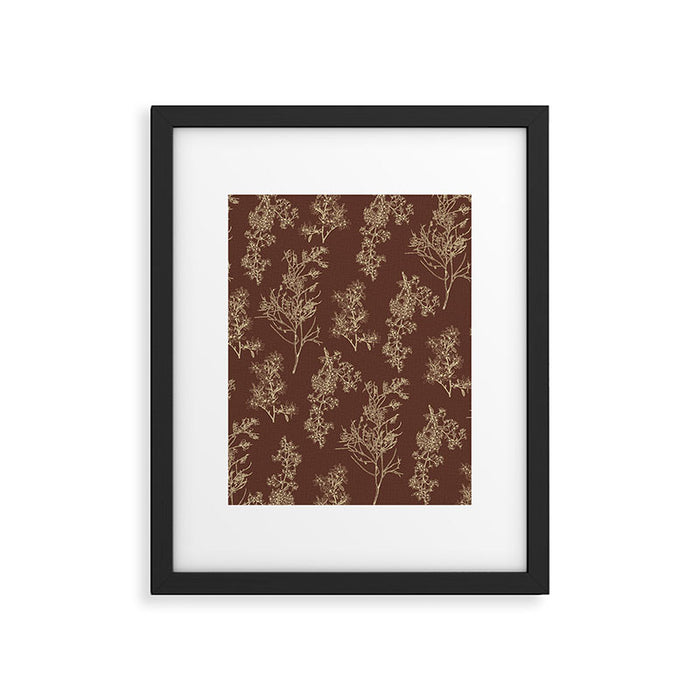 Botanical Cottage Woven Look Pattern in Dark Brown and Cream Framed Art Print Gallery Image 1