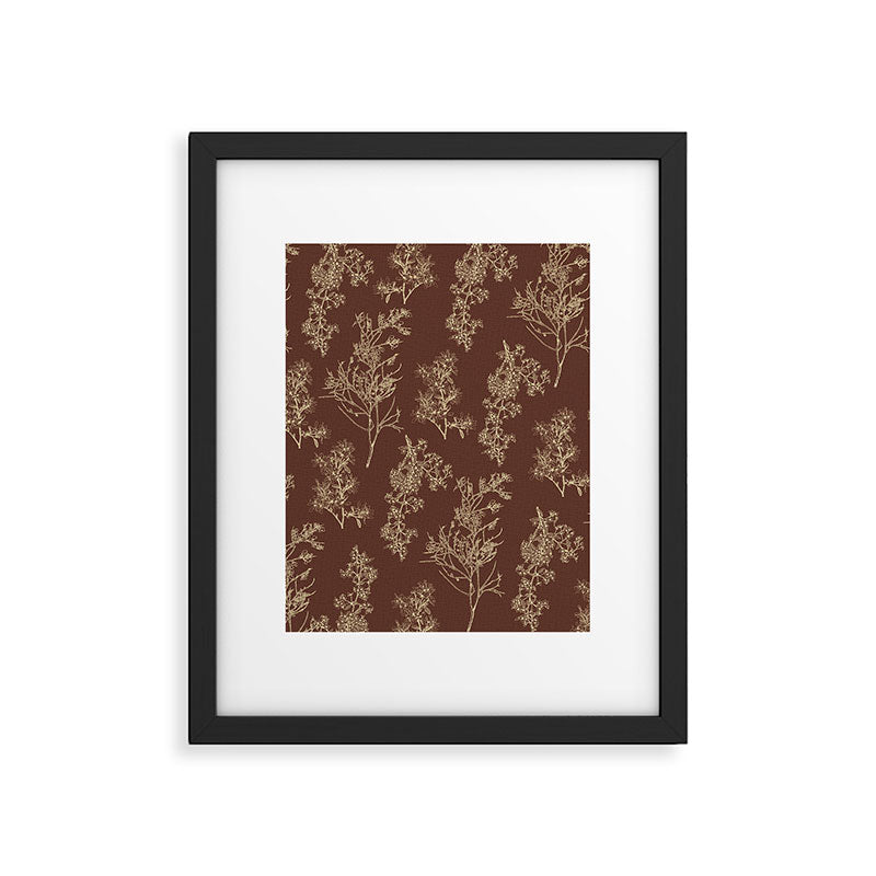 Botanical Cottage Woven Look Pattern in Dark Brown and Cream Framed Art Print Gallery Image 6