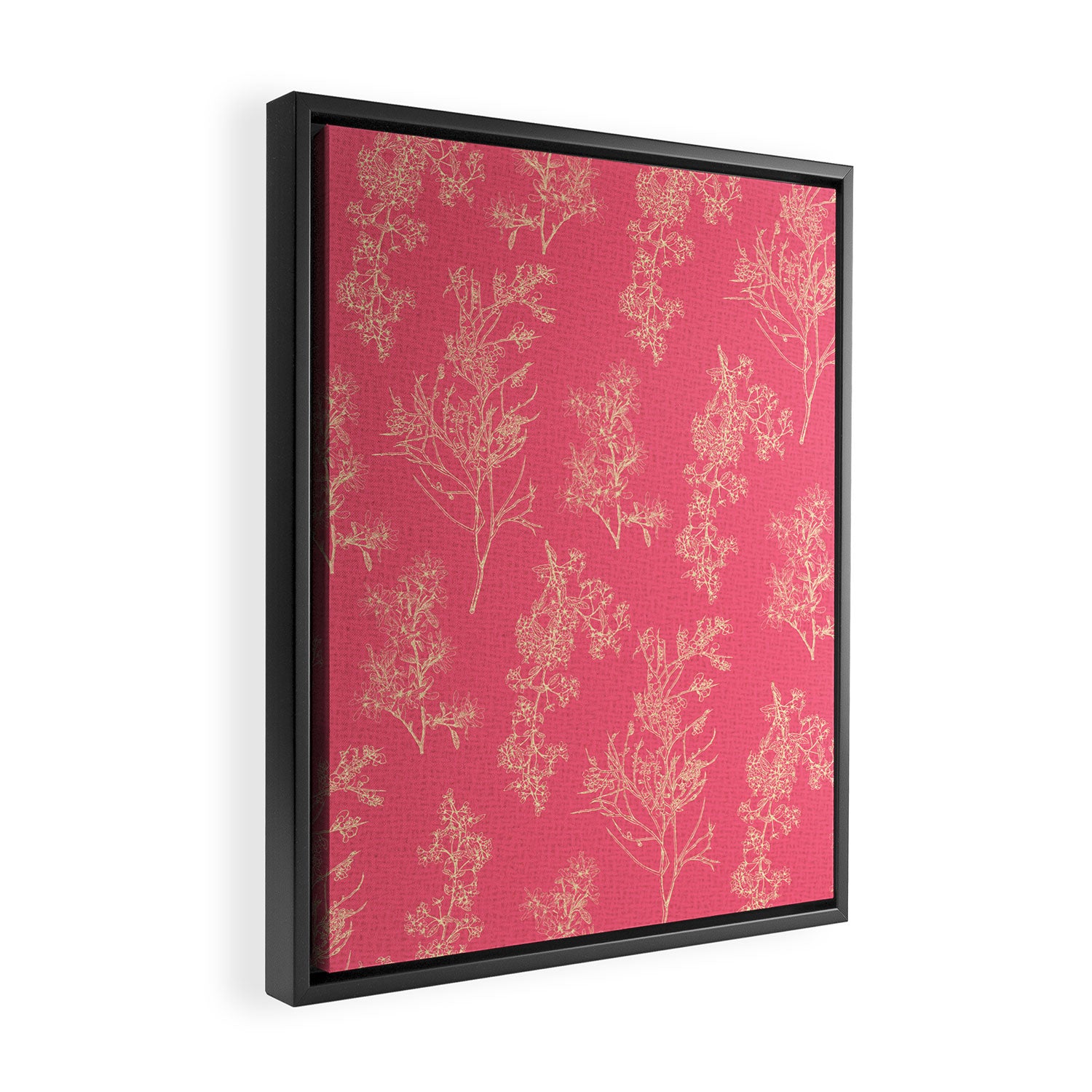 Botanical Cottage Woven Look Pattern in Eclectic Pink and Cream Framed Canvas Print Gallery Image 2