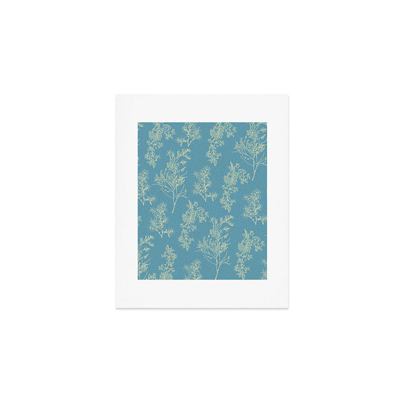 Botanical Cottage Woven Look Pattern in Light Blue Art Print Gallery Image 1