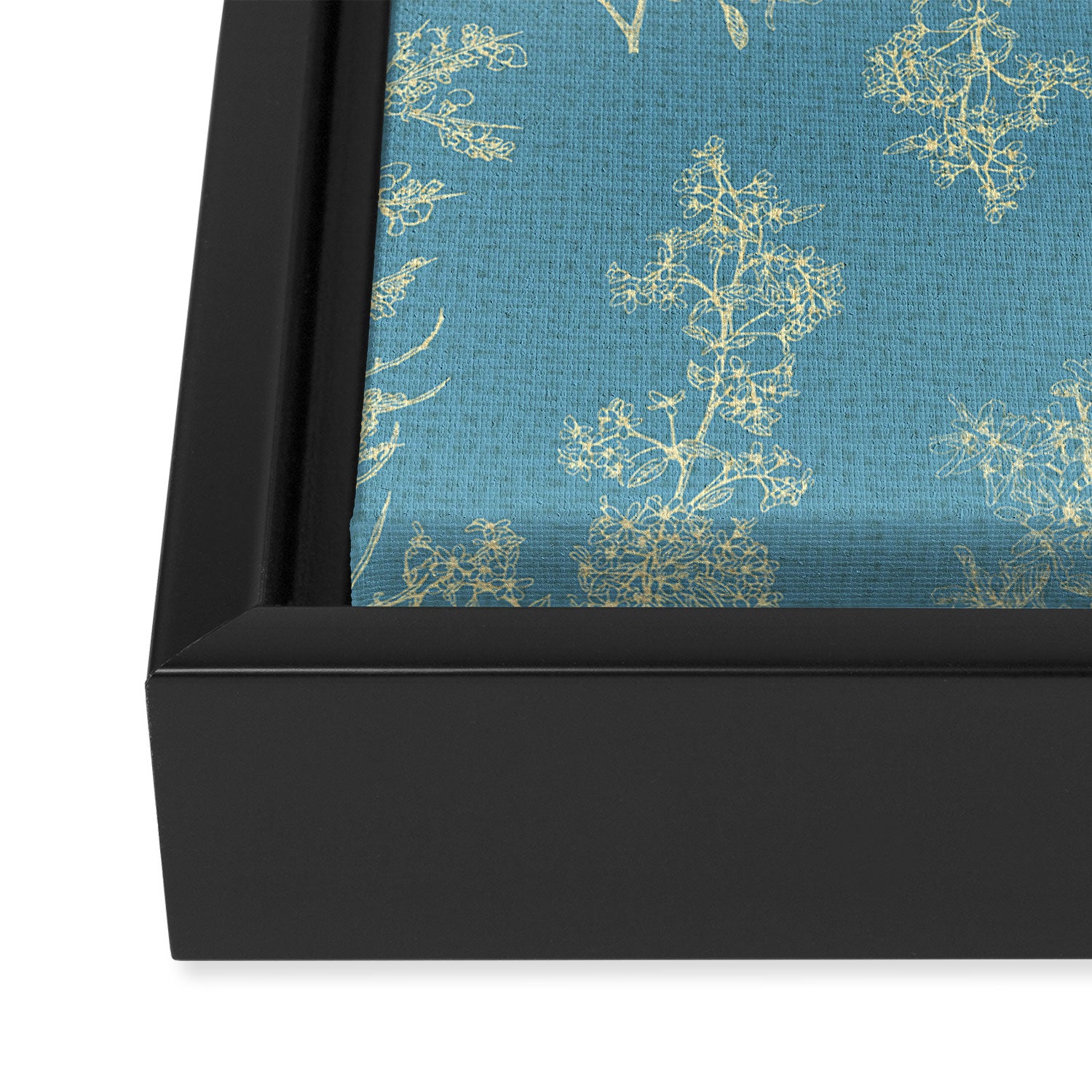 Botanical Cottage Woven Look Pattern in Light Blue Framed Canvas Print Gallery Image 3
