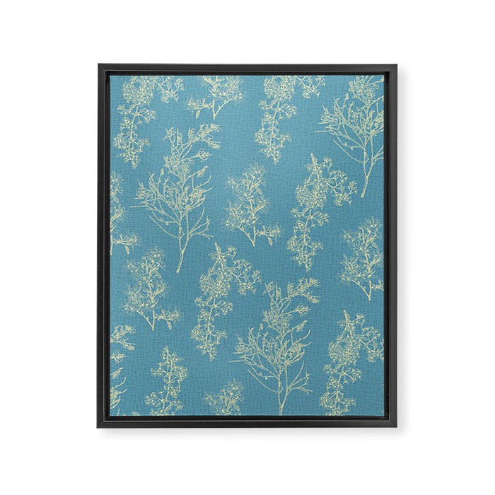 Botanical Cottage Woven Look Pattern in Light Blue Framed Canvas Print Gallery Image 1