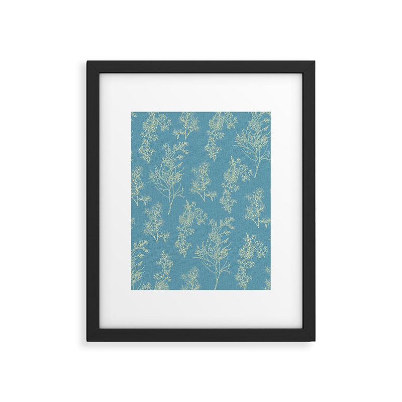 Botanical Cottage Woven Look Pattern in Light Blue Framed Art Print Gallery Image 6