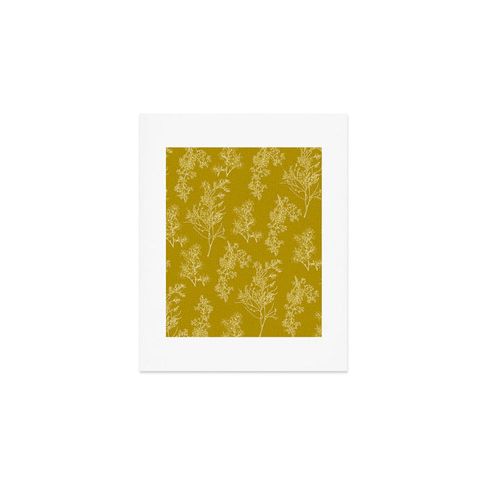 Botanical Cottage Woven Look Pattern in Olive Chartreuse Art Print Gallery Image 1