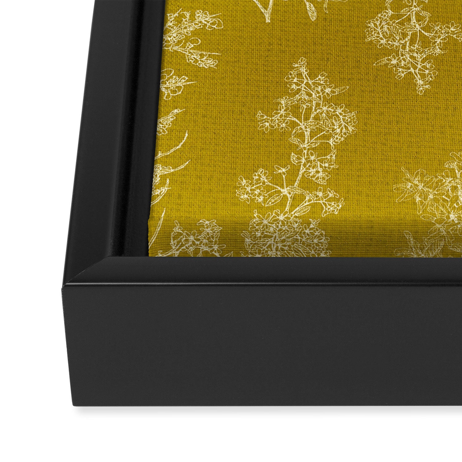 Botanical Cottage Woven Look Pattern in Olive Chartreuse Framed Canvas Print Gallery Image 3