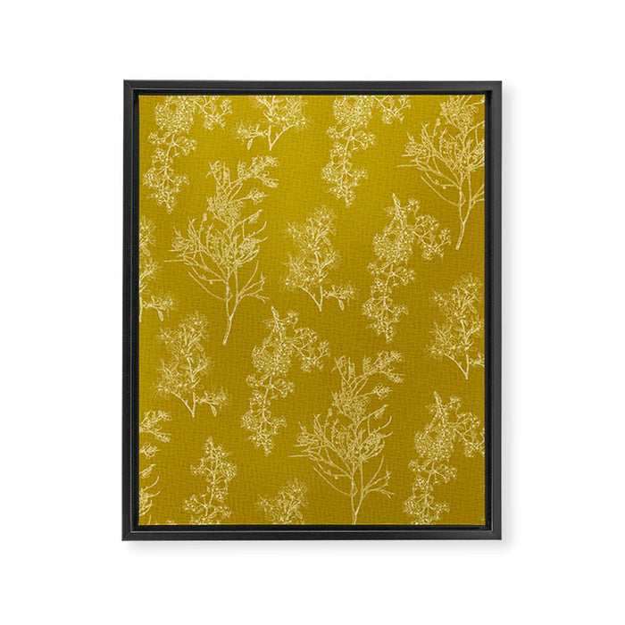 Botanical Cottage Woven Look Pattern in Olive Chartreuse Framed Canvas Print Gallery Image 1