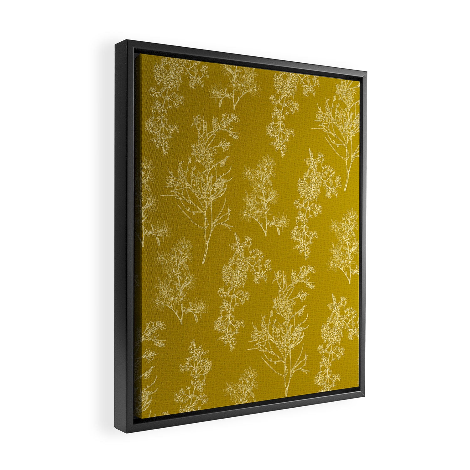Botanical Cottage Woven Look Pattern in Olive Chartreuse Framed Canvas Print Gallery Image 2