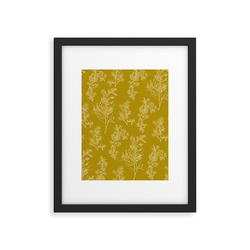 Botanical Cottage Woven Look Pattern in Olive Chartreuse Framed Art Print Gallery Image 6