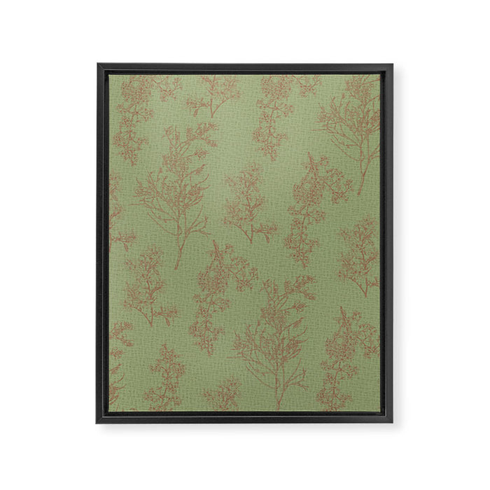 Botanical Cottage Woven Look Pattern in Sage Green and Mocha Brown Framed Canvas Print Gallery Image 1