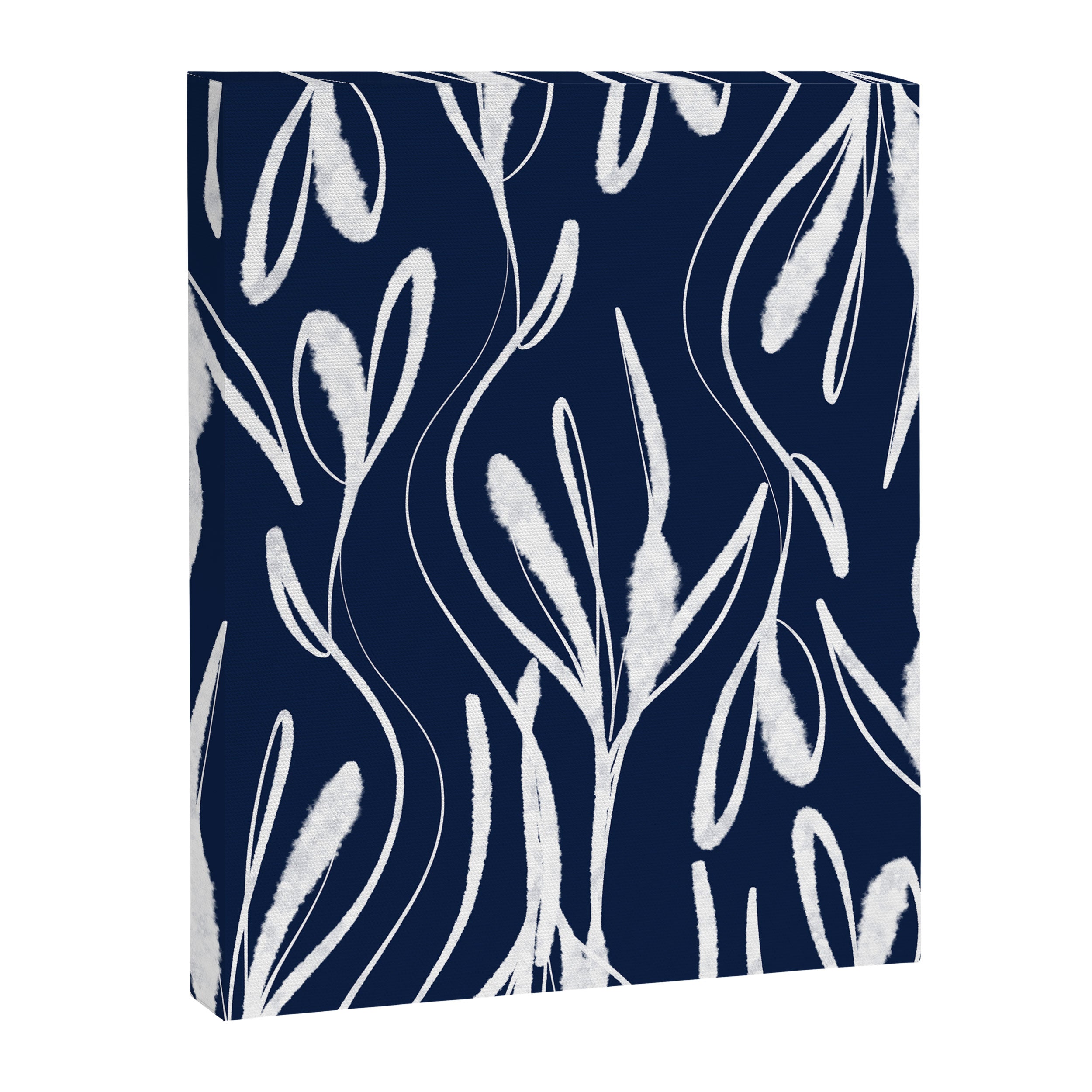 Botanical Wisps Abstract Pattern in Nautical Navy Blue and White  Canvas Print Gallery Image 8