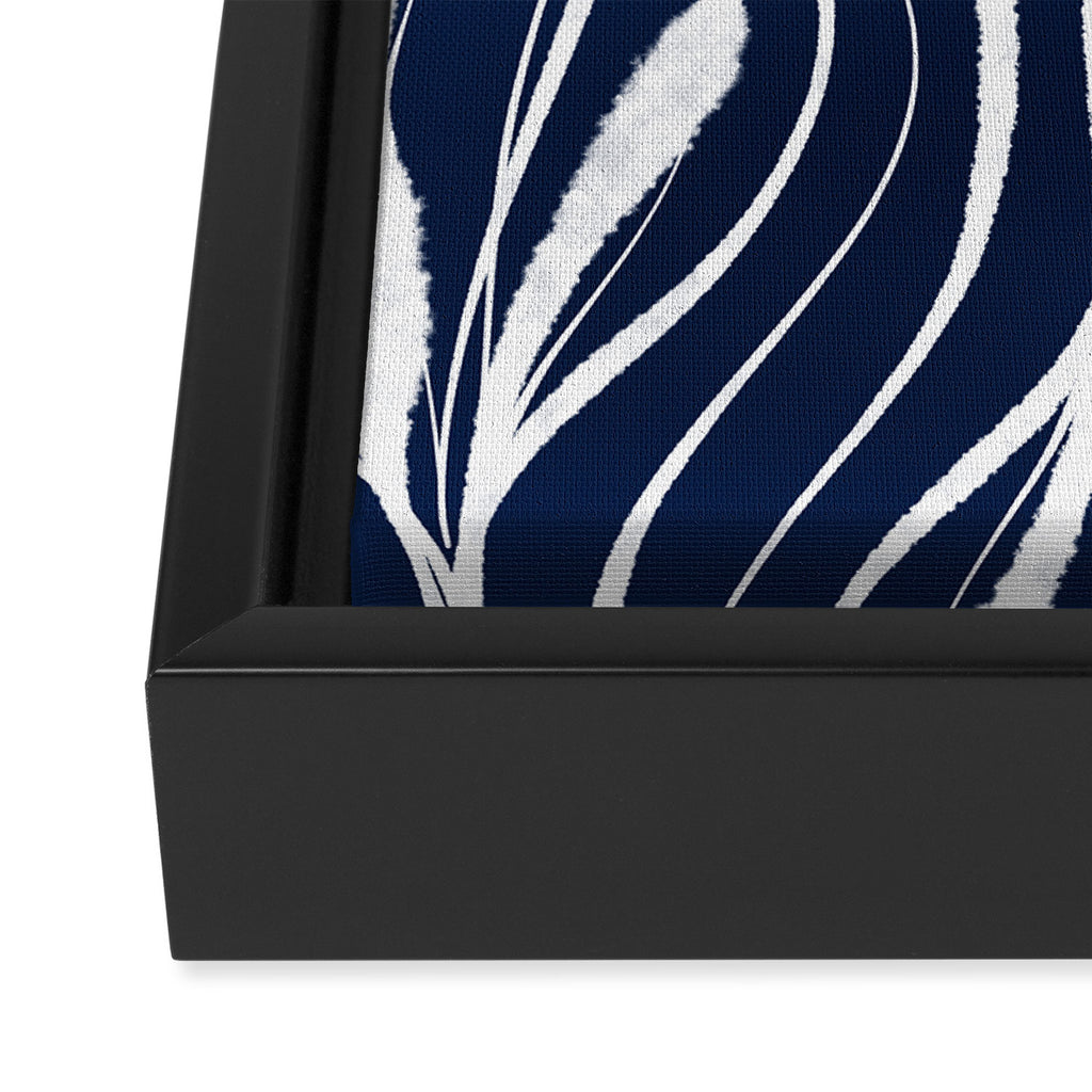 Botanical Wisps Abstract Pattern in Nautical Navy Blue and White  Framed Canvas Print Gallery Image 3