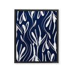 Botanical Wisps Abstract Pattern in Nautical Navy Blue and White  Framed Canvas Print Gallery Image 8