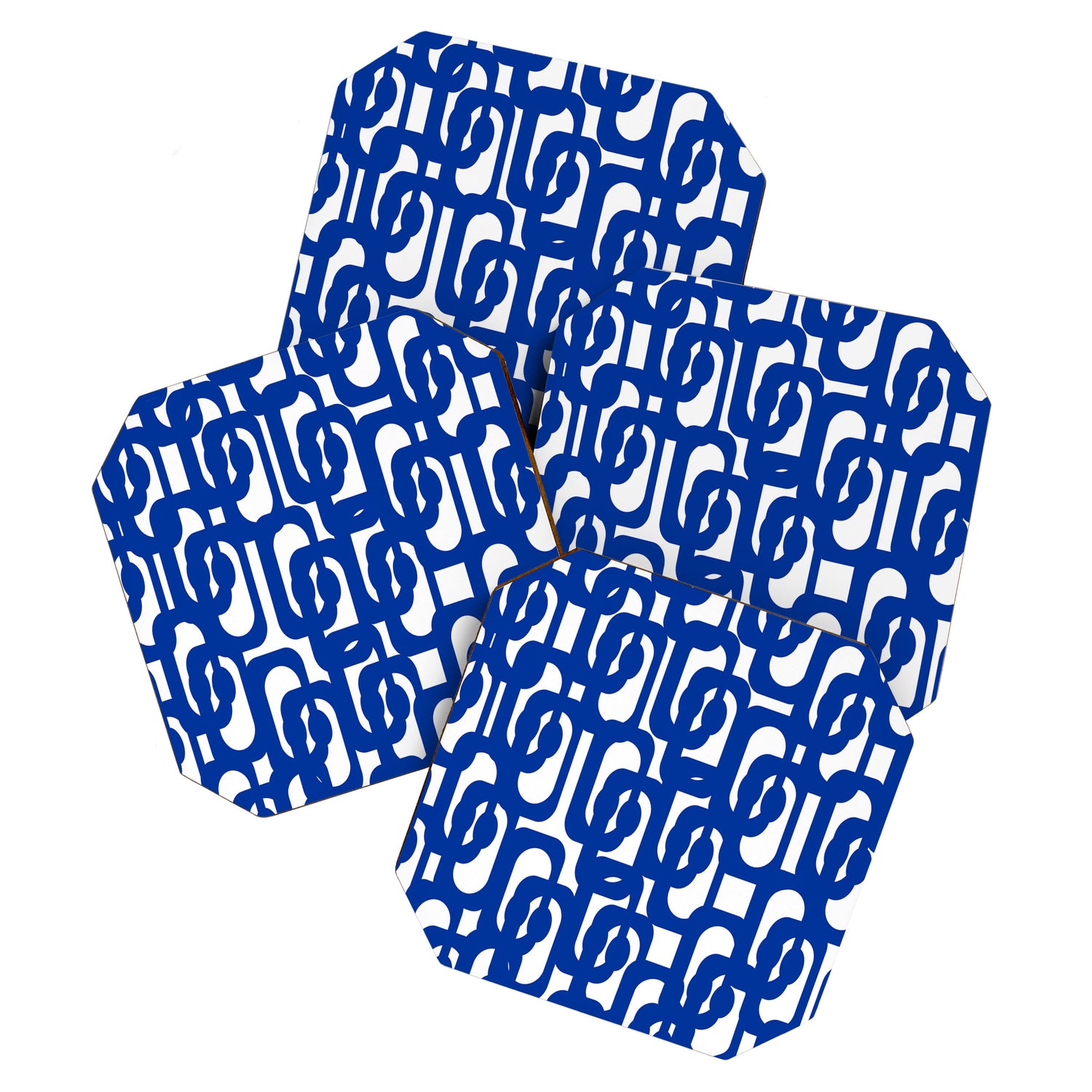 Bright Blue and White Mid-century Modern Loop Pattern  Coaster Gallery Image 1
