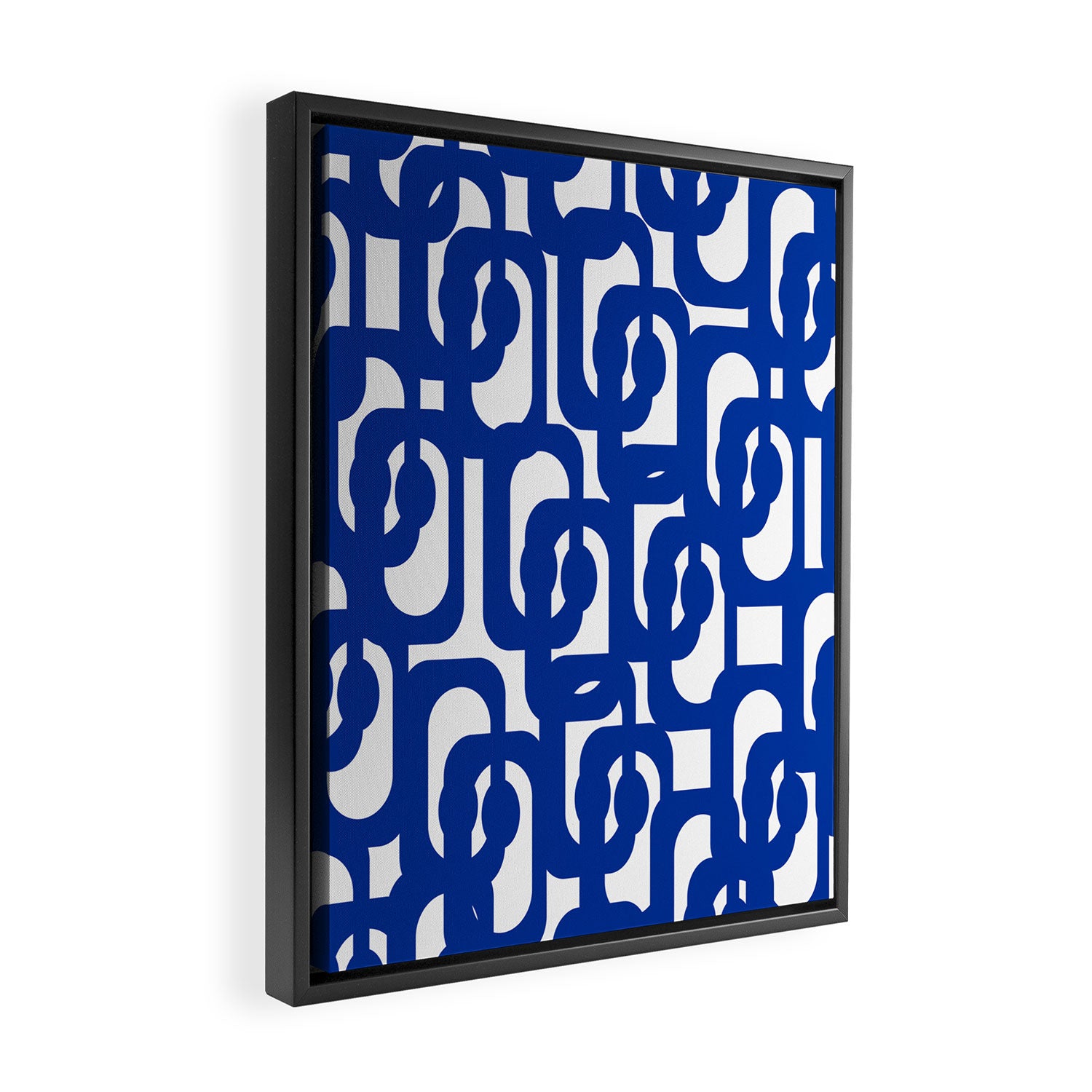 Bright Blue and White Mid-century Modern Loop Pattern  Framed Canvas Print Gallery Image 2