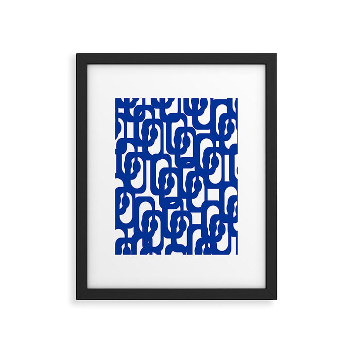 Bright Blue and White Mid-century Modern Loop Pattern  Framed Art Print Gallery Image 1