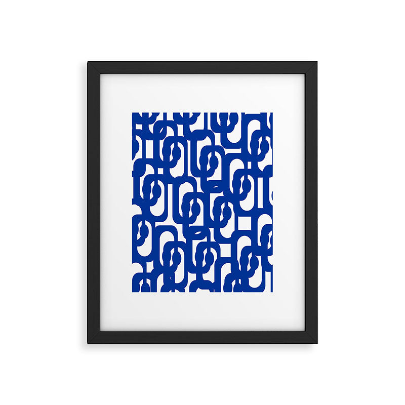 Bright Blue and White Mid-century Modern Loop Pattern  Framed Art Print Gallery Image 6