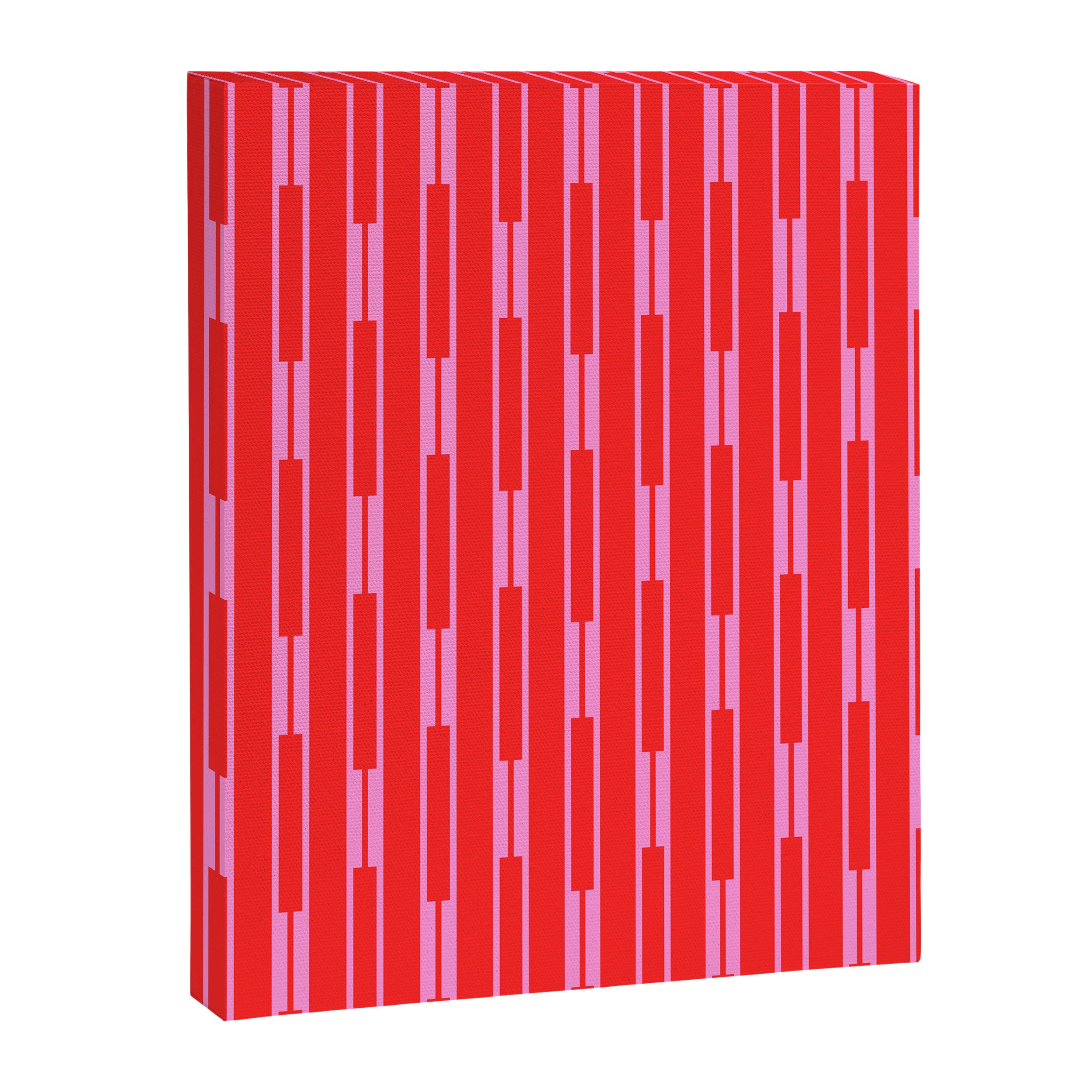Bright Geo Chain Block Stripe Vertical Pattern in Preppy Pink and Red Canvas Print Gallery Image 8