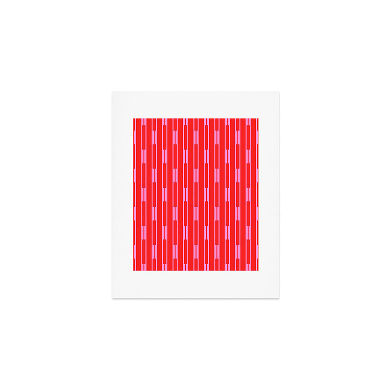 Bright Geo Chain Block Stripe Vertical Pattern in Preppy Pink and Red Art Print Gallery Image 1