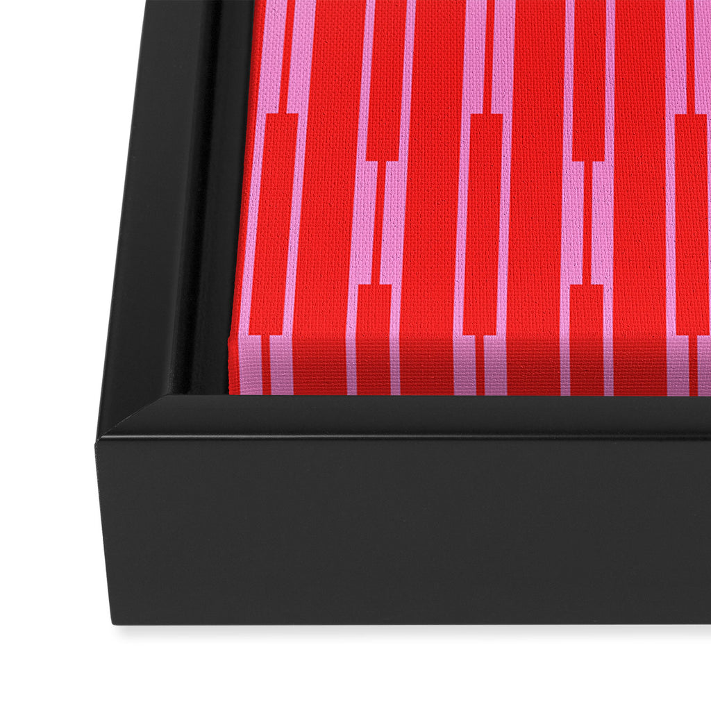 Bright Geo Chain Block Stripe Vertical Pattern in Preppy Pink and Red Framed Canvas Print Gallery Image 3