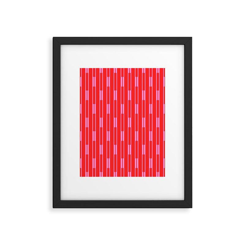 Bright Geo Chain Block Stripe Vertical Pattern in Preppy Pink and Red Framed Art Print Gallery Image 6