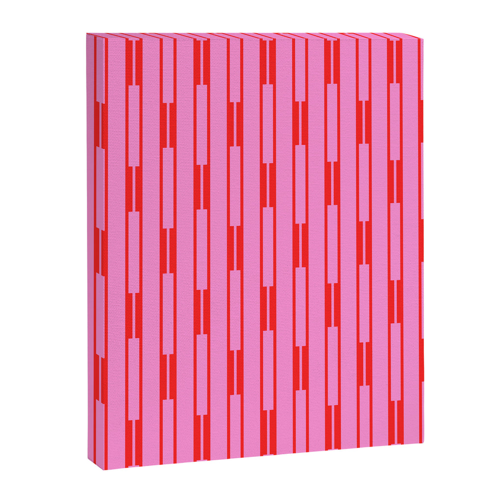 Bright Geo Chain Block Stripe Vertical Pattern Preppy Pink and Red Canvas Print Gallery Image 8