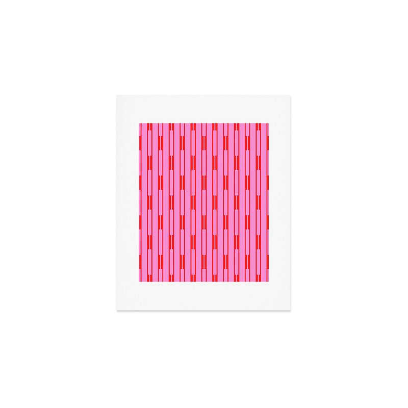 Bright Geo Chain Block Stripe Vertical Pattern Preppy Pink and Red Art Print Gallery Image 1