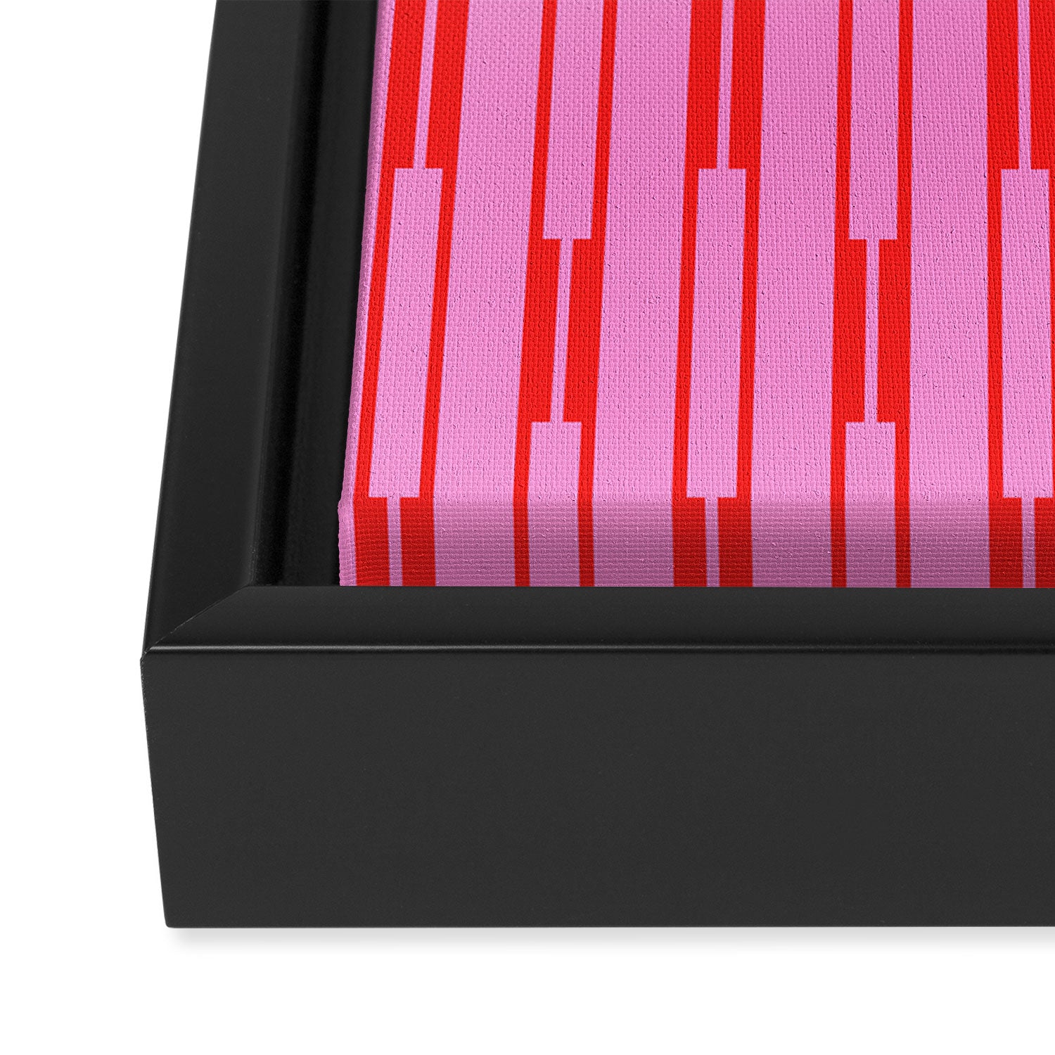 Bright Geo Chain Block Stripe Vertical Pattern Preppy Pink and Red Framed Canvas Print Gallery Image 3