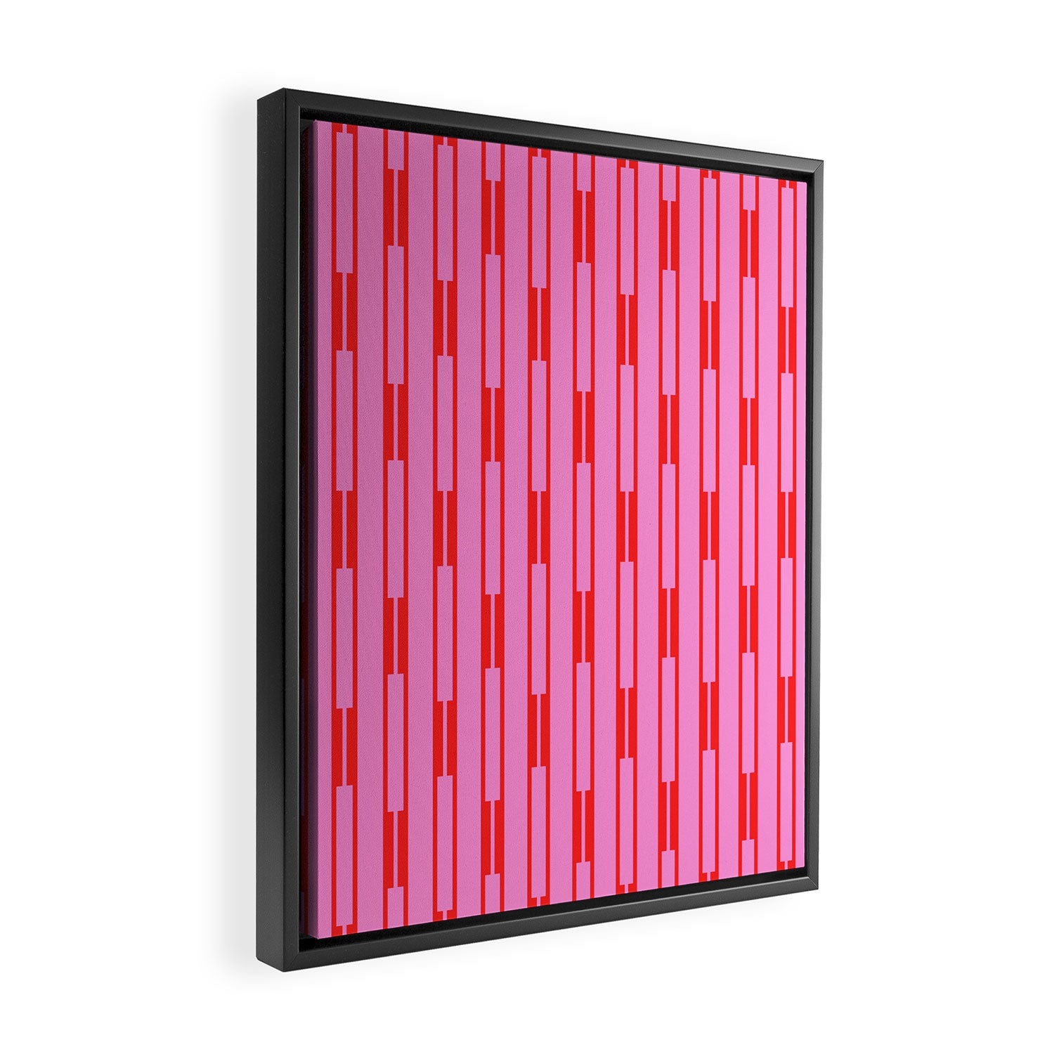 Bright Geo Chain Block Stripe Vertical Pattern Preppy Pink and Red Framed Canvas Print Gallery Image 2