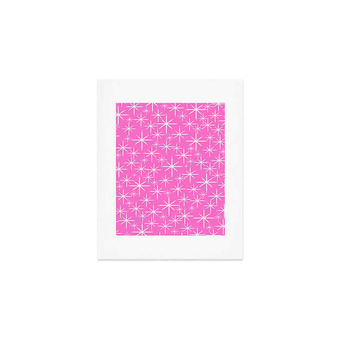 Bright Pink Mid Century Modern Twinkling Stars Retro Atomic Pattern Art Print Gallery Image 1