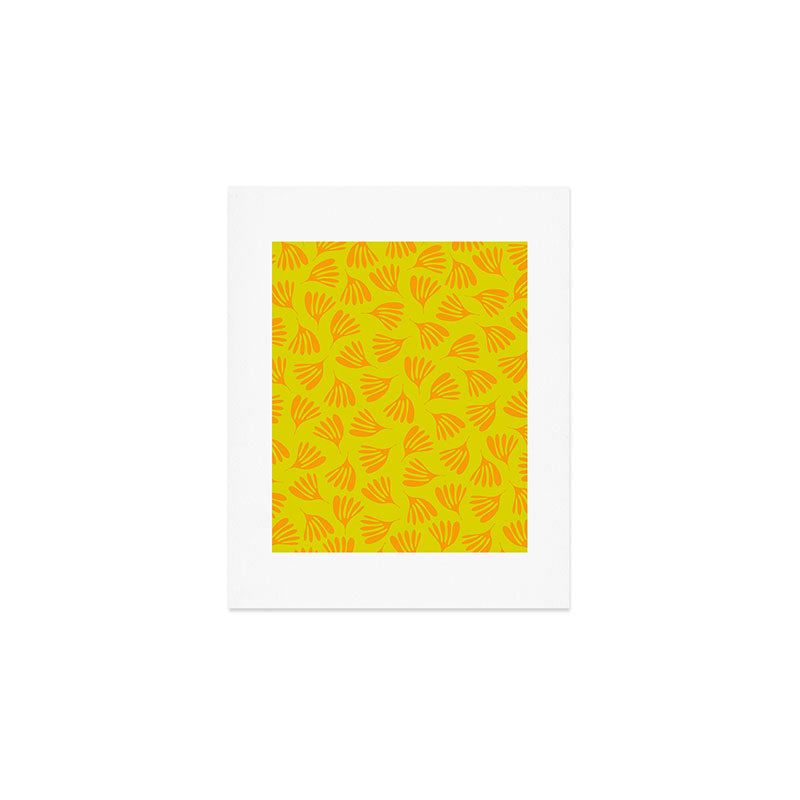 Bright Yellow and Orange Wispy Leaves Contemporary Pattern Art Print Gallery Image 1