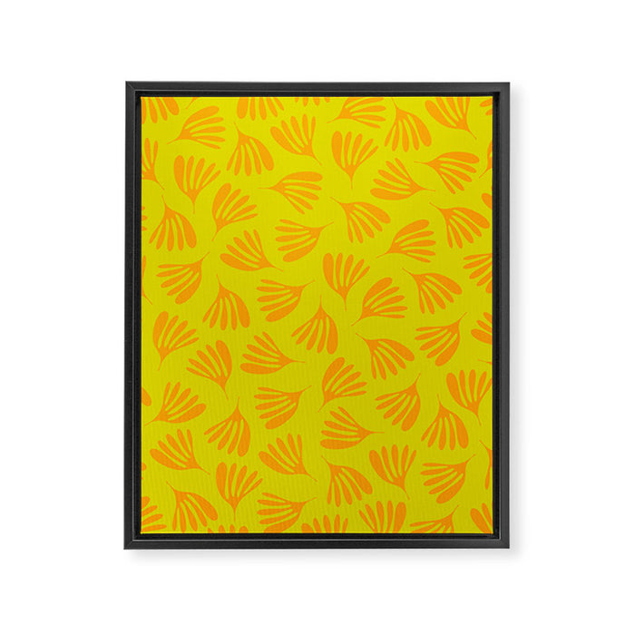 Bright Yellow and Orange Wispy Leaves Contemporary Pattern Framed Canvas Print Gallery Image 1