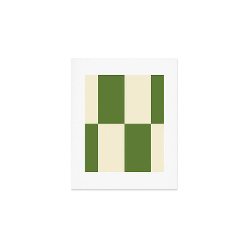 Broad Block Stripes Minimal Checkered Pattern in Retro Green and Cream Art Print Gallery Image 1