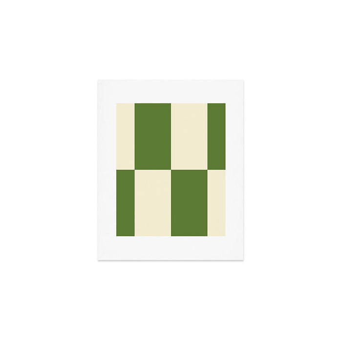 Broad Block Stripes Minimal Checkered Pattern in Retro Green and Cream Art Print Gallery Image 1