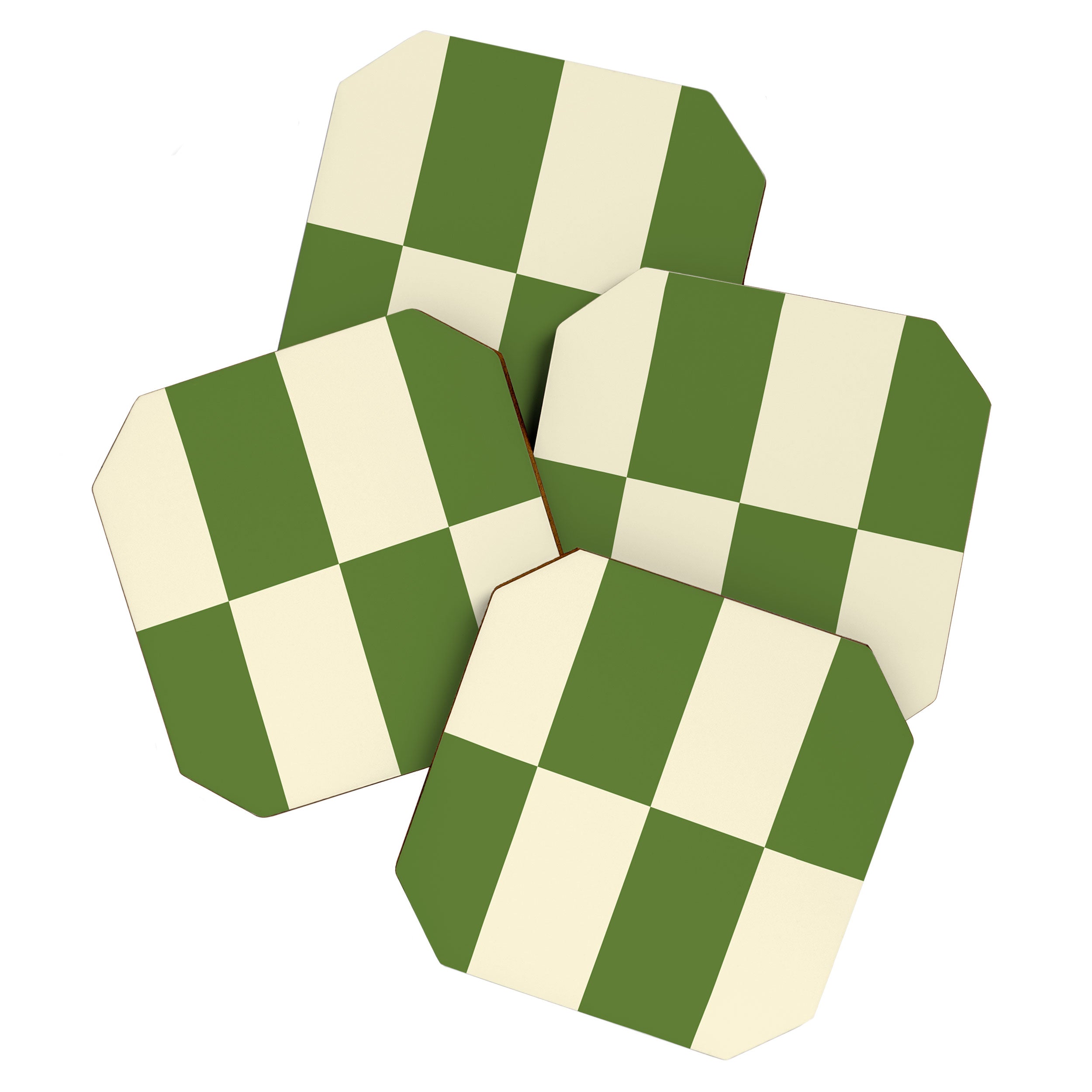 Broad Block Stripes Minimal Checkered Pattern in Retro Green and Cream Coaster Gallery Image 1