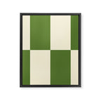 Broad Block Stripes Minimal Checkered Pattern in Retro Green and Cream Framed Canvas Print Gallery Image 8