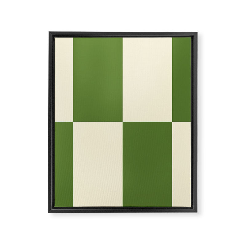 Broad Block Stripes Minimal Checkered Pattern in Retro Green and Cream Framed Canvas Print Gallery Image 8