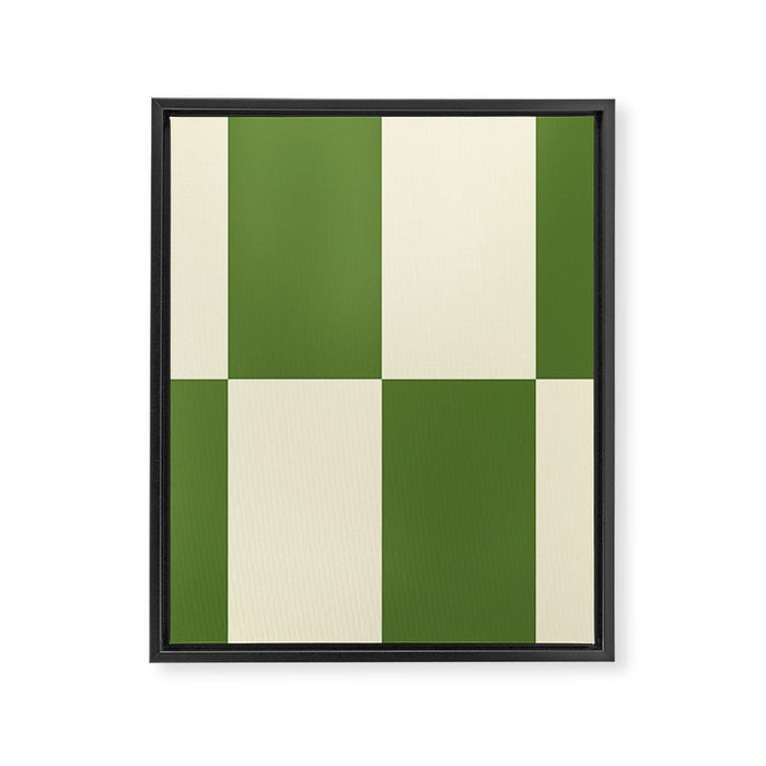 Broad Block Stripes Minimal Checkered Pattern in Retro Green and Cream Framed Canvas Print Gallery Image 1