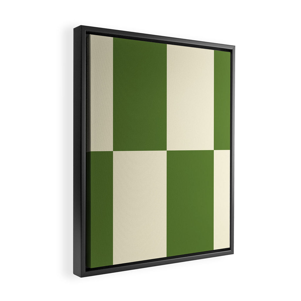 Broad Block Stripes Minimal Checkered Pattern in Retro Green and Cream Framed Canvas Print Gallery Image 2