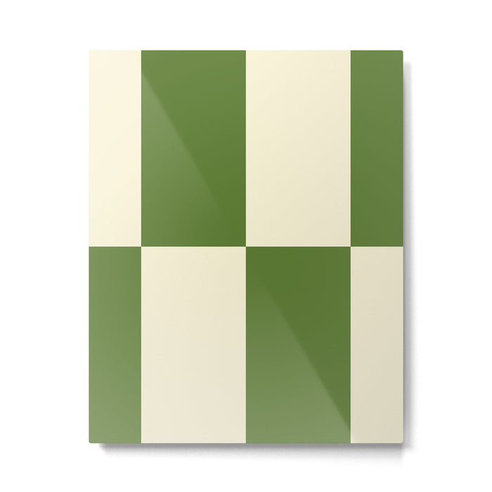 Broad Block Stripes Minimal Checkered Pattern in Retro Green and Cream Metal Print Gallery Image 1