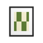 Broad Block Stripes Minimal Checkered Pattern in Retro Green and Cream Framed Art Print Gallery Image 6