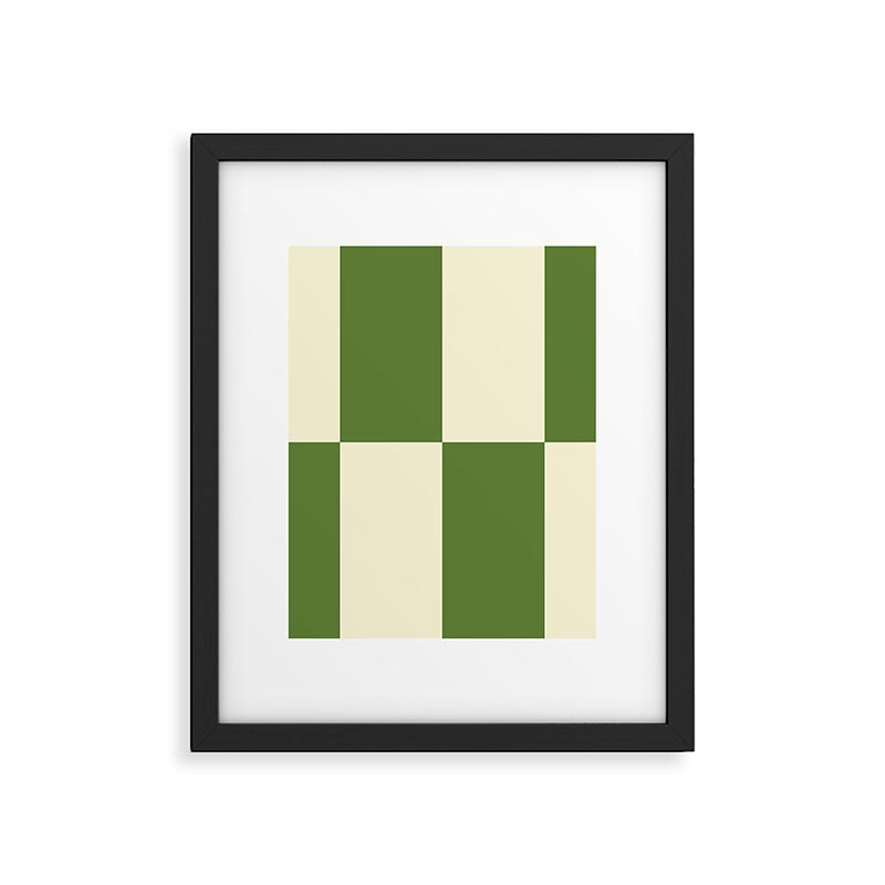 Broad Block Stripes Minimal Checkered Pattern in Retro Green and Cream Framed Art Print Gallery Image 6