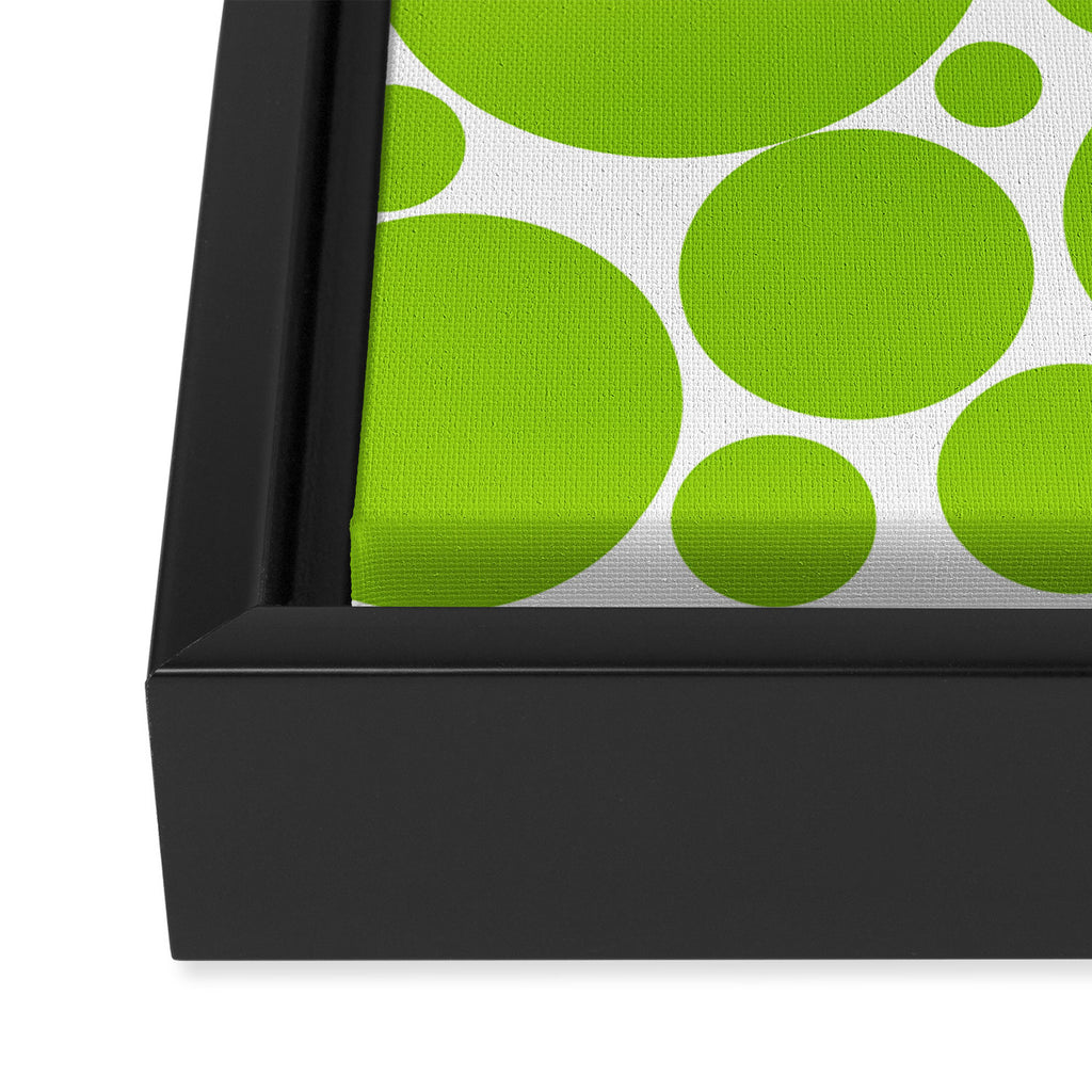 Bubbly Mod Dots Pattern Lime Green and White Framed Canvas Print Gallery Image 3