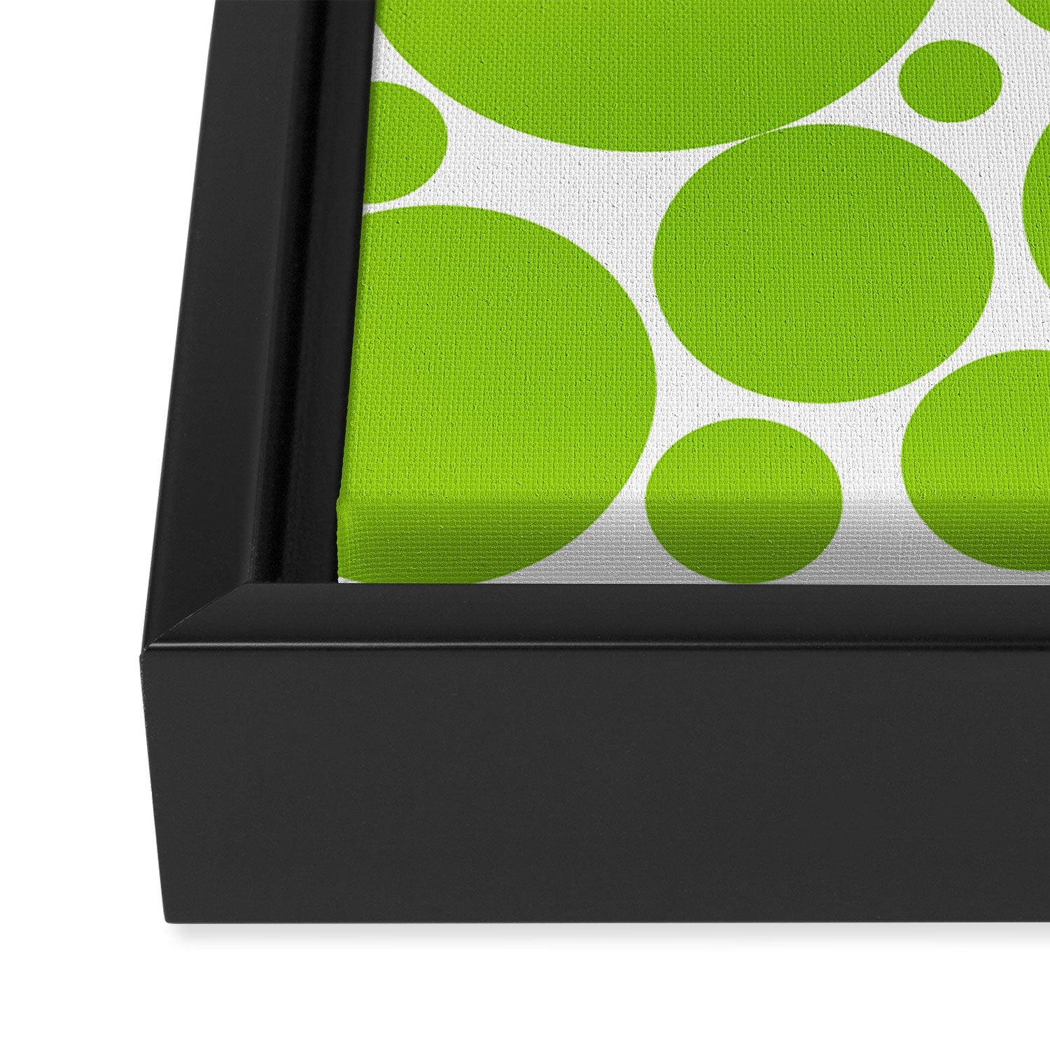 Bubbly Mod Dots Pattern Lime Green and White Framed Canvas Print Gallery Image 3