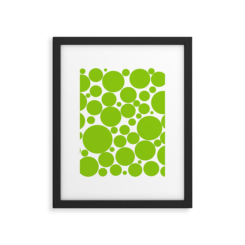 Bubbly Mod Dots Pattern Lime Green and White Framed Art Print Gallery Image 6