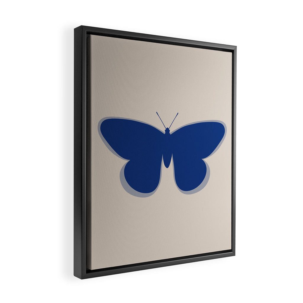 Butterfly Single in Blue and Stone Framed Canvas Print Gallery Image 2