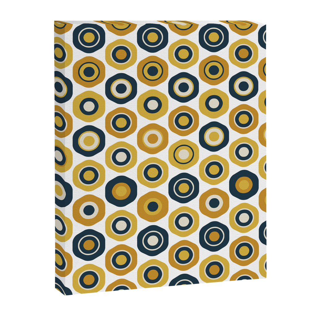 Buttons. Cute Geometric Pattern in Mustard Yellows, Blue, and Taupe on White Canvas Print Gallery Image 8