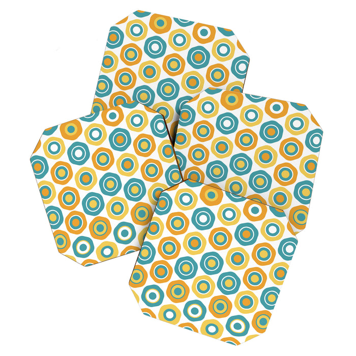 Buttons - Geometric Pattern in Turquoise, Orange, Yellow, and White Coaster Gallery Image 1